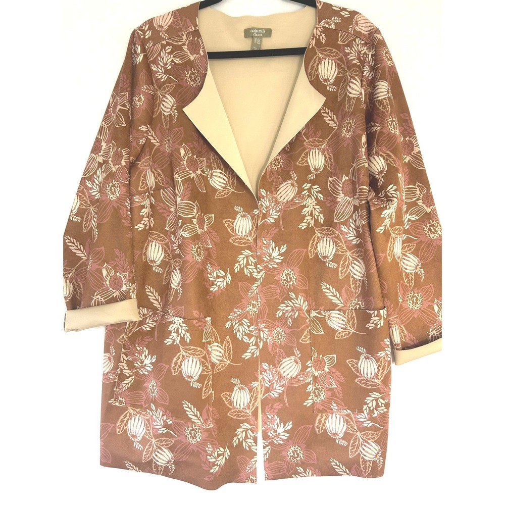 Naturals d&co Brown Floral Open Front Cardigan Jacket 2X A383800